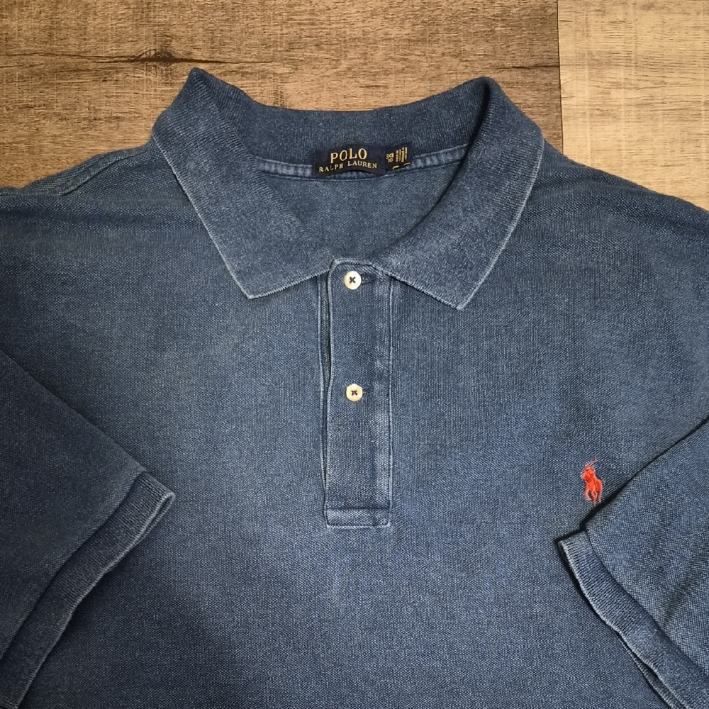 Ralph Lauren Denim Blue Polo with Red Emblem